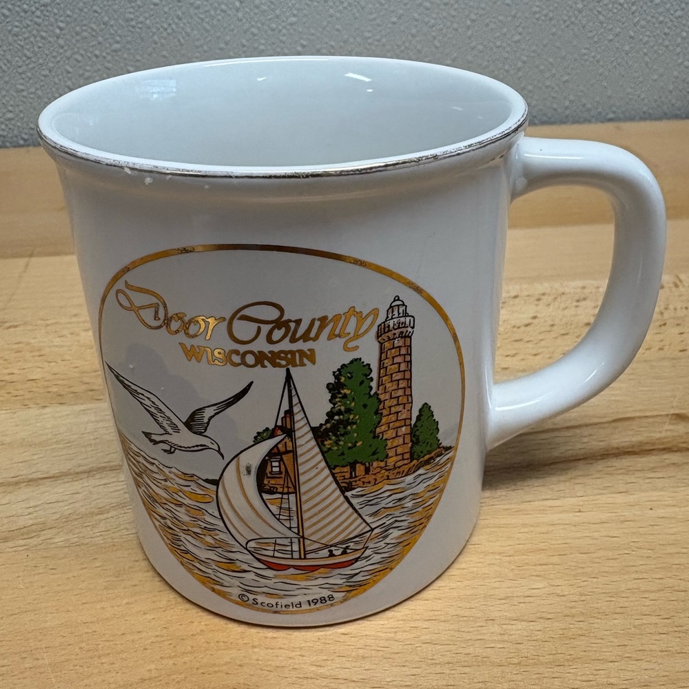 Door County Wisconsin Coffee Cup.Cana Island Lighthouse Mug. Scofield 1988.